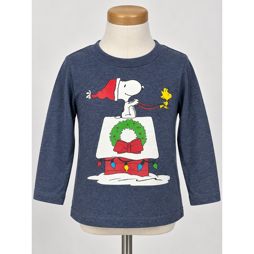 Jumping Beans Peanuts Snoopy Christmas Graphic Tee Navy Blue 3T Long Sleeve